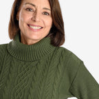 Emma Cableknit Roll Neck Pullover (Size 12 to 14) - Deep Olive
