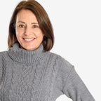 Emma Cableknit Roll Neck Pullover (Size 12 to 14) - Light Grey