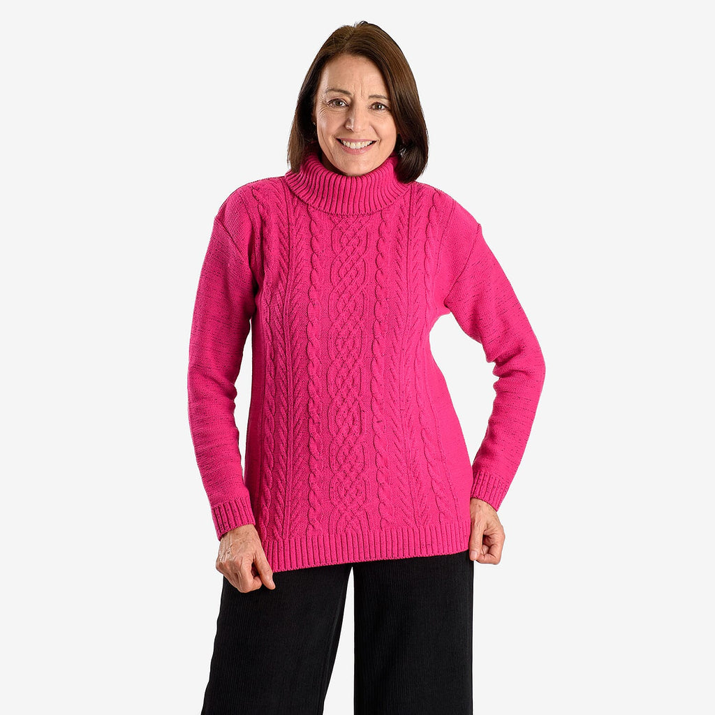 Emma Cableknit Roll Neck Pullover (Size 16 to 18) - Pink Dust