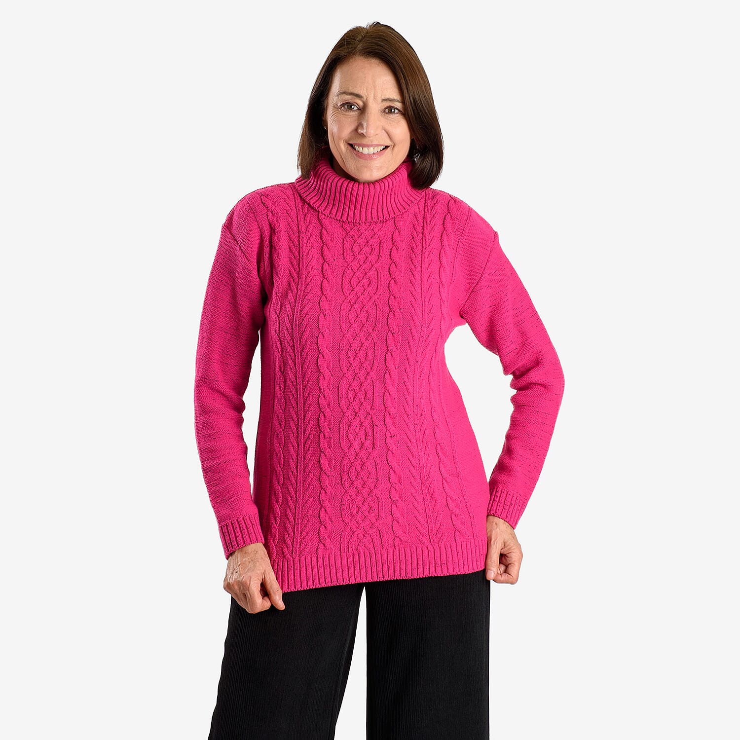 Emma Cableknit Roll Neck Pullover (Size 16 to 18) - Pink Dust
