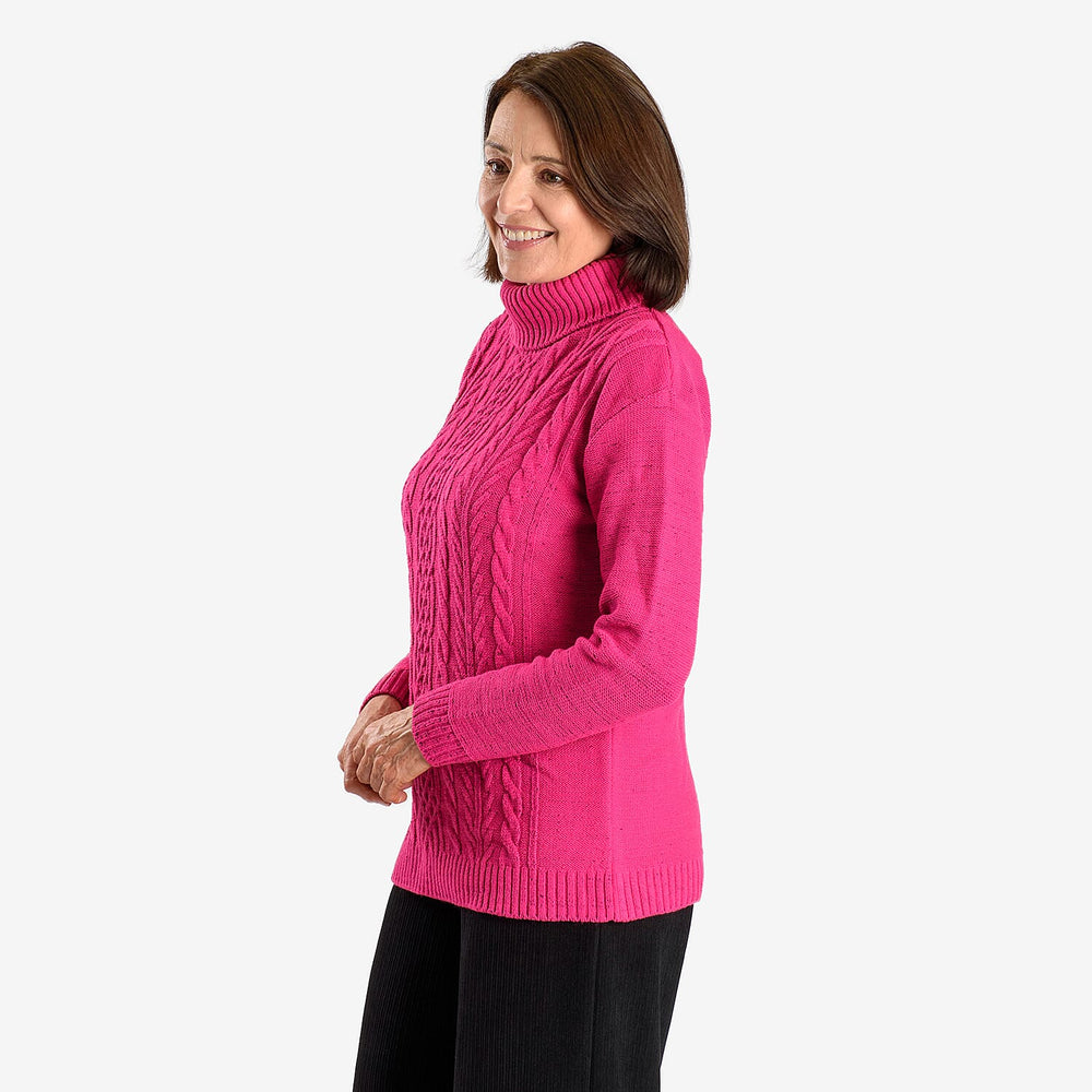 Emma Cableknit Roll Neck Pullover (Size 16 to 18) - Pink Dust