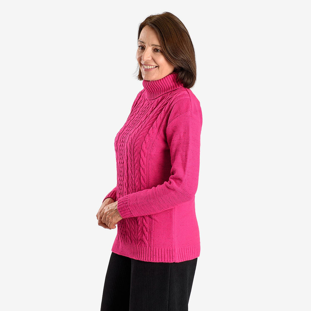 Emma Cableknit Roll Neck Pullover (Size 16 to 18) - Pink Dust