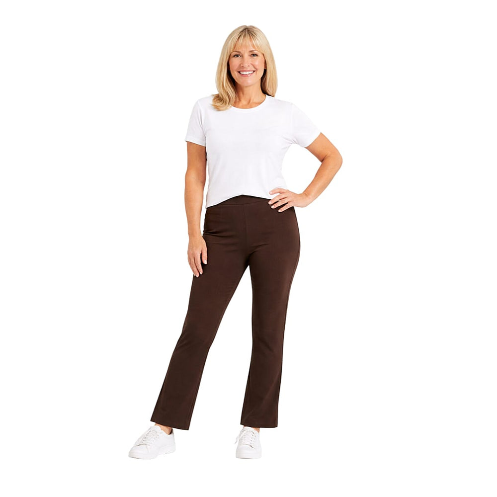 Emma Ribbed Bootcut Elastic Trousers (Size 10) - Chocolate