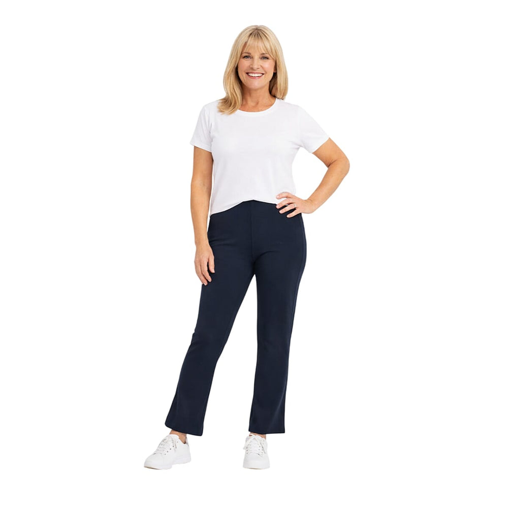 Emma Ribbed Bootcut Elastic Trousers (Size 10) - Navy