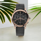 EMPORIO ARMANI SWISS MADE Quartz Movt. Black Dial Mens Watch with Black Leather Strap with DIY Watch Repair Tool Kit