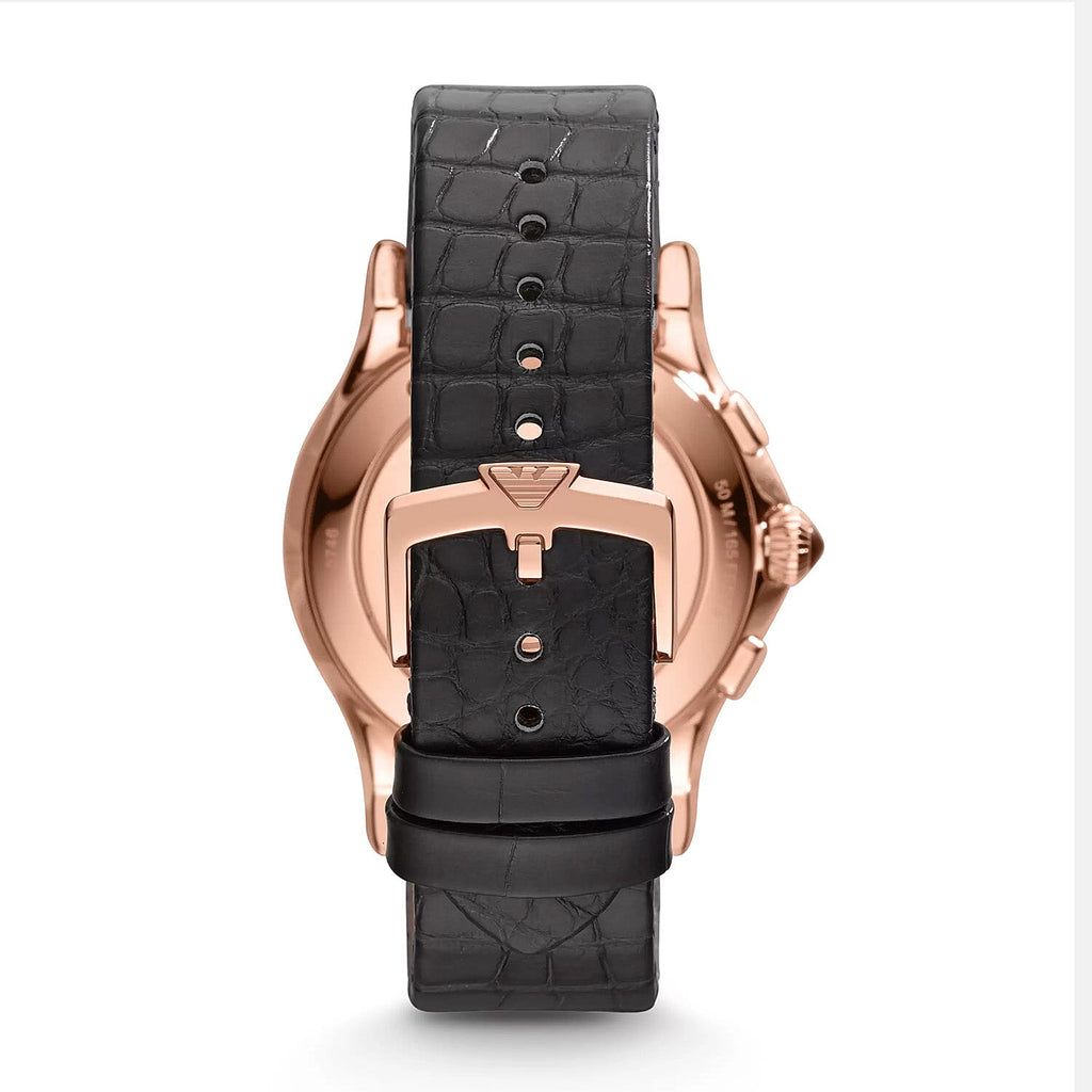 EMPORIO ARMANI SWISS MADE Quartz Movt. Black Dial Mens Watch with Black Leather Strap with DIY Watch Repair Tool Kit