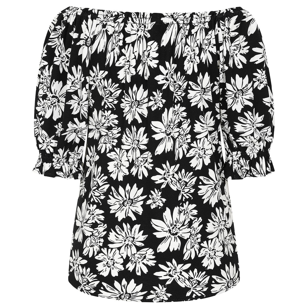 Emreco 100% Viscose Frill Sleeve Floral Top (Size 16) - Black