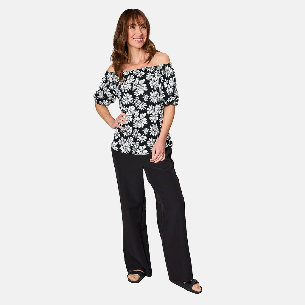 Emreco 100% Viscose Frill Sleeve Floral Top (Size 18) - Black