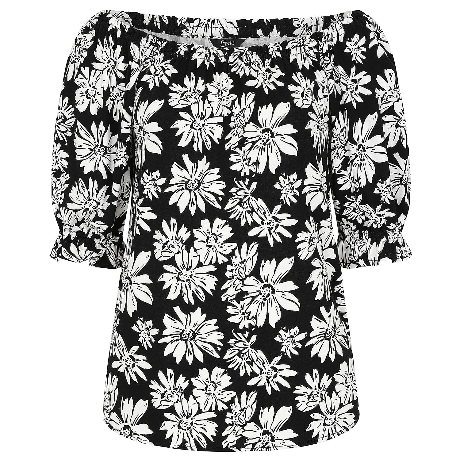Emreco 100% Viscose Frill Sleeve Floral Top (Size 20) - Black