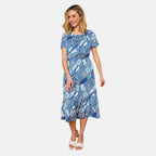 Emreco 100% Viscose Off Shoulder Print Midi Dress (Size 20) - Multi Blue