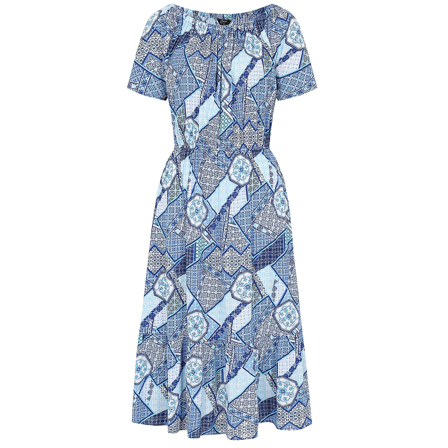 Emreco 100% Viscose Off Shoulder Print Midi Dress (Size 20) - Multi Blue