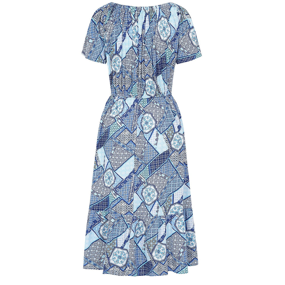 Emreco 100% Viscose Off Shoulder Print Midi Dress (Size 20) - Multi Blue