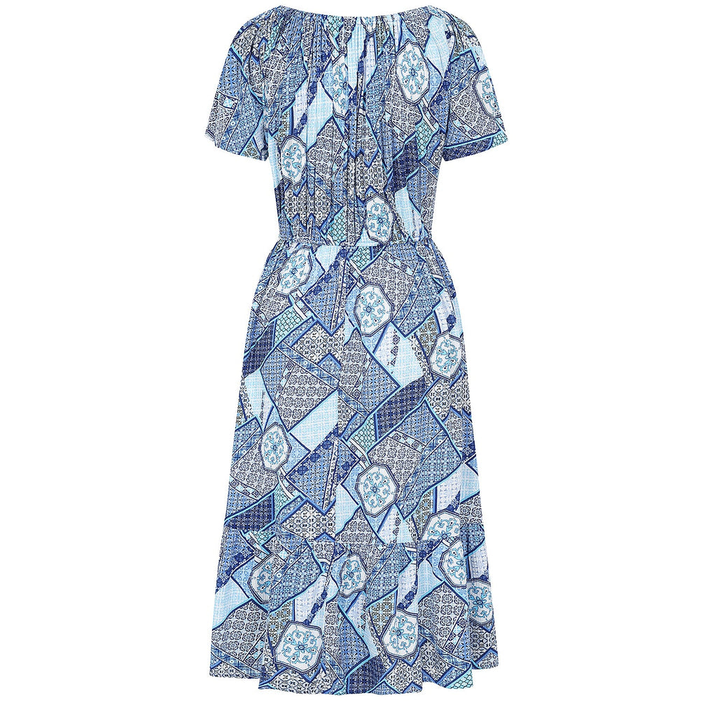 Emreco 100% Viscose Off Shoulder Print Midi Dress (Size 20) - Multi Blue