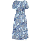 Emreco 100% Viscose Off Shoulder Print Midi Dress (Size 20) - Multi Blue