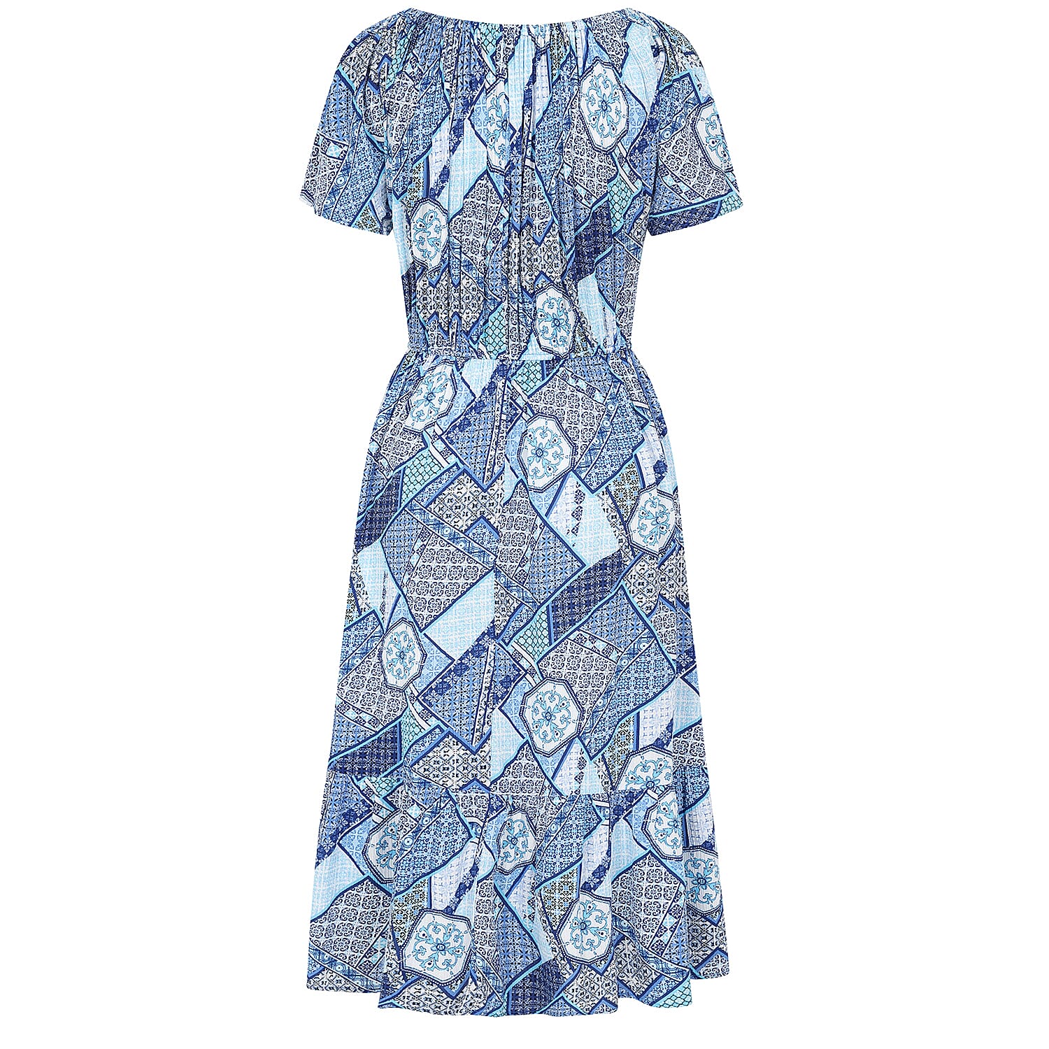 Emreco 100% Viscose Off Shoulder Print Midi Dress (Size 20) - Multi Blue