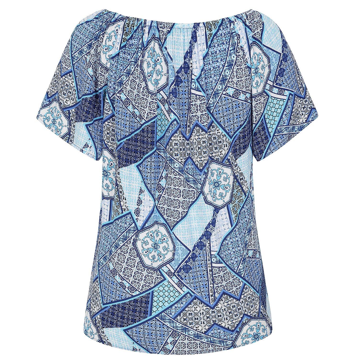 Emreco 100% Viscose Short Sleeve Print Off Shoulder Top (Size 10) - Blue