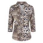 Emreco 3-4 Sleeve Print Mandarin Collar Blouse (Size 20) - Brown