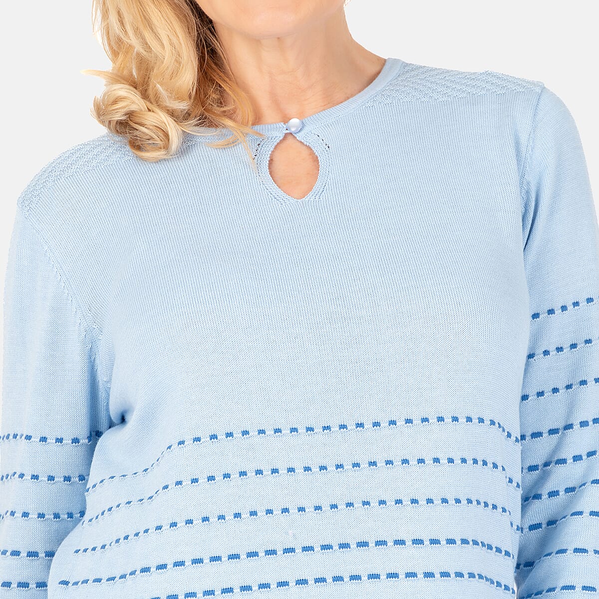 Emreco 3-4 Sleeve Spot Stripe Jumper (Size L) - Blue