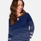 Emreco 3-4 Sleeve Spot Stripe Jumper (Size L) - Navy