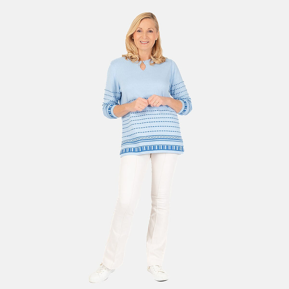 Emreco 3-4 Sleeve Spot Stripe Jumper (Size M) - Blue