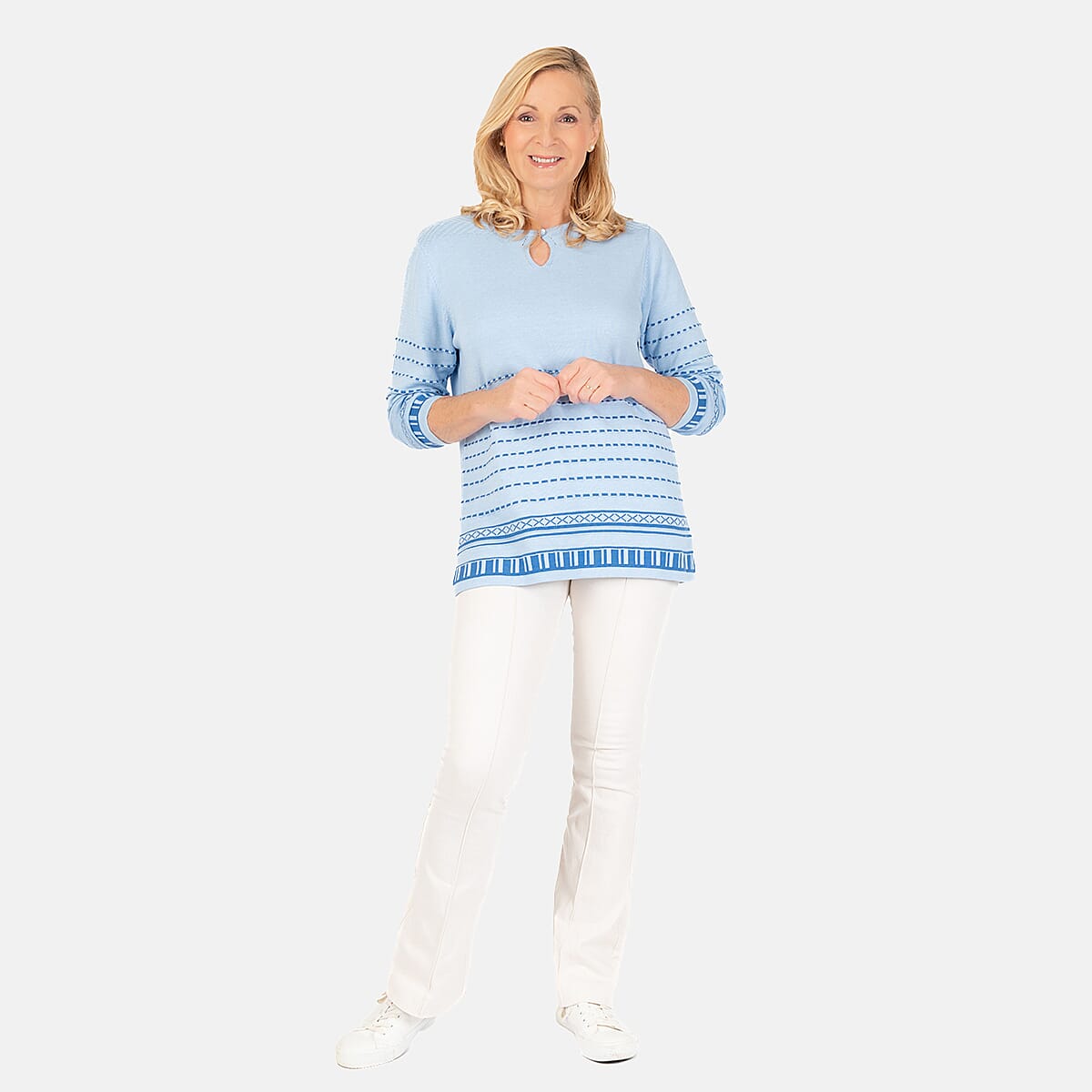 Emreco 3-4 Sleeve Spot Stripe Jumper (Size M) - Blue