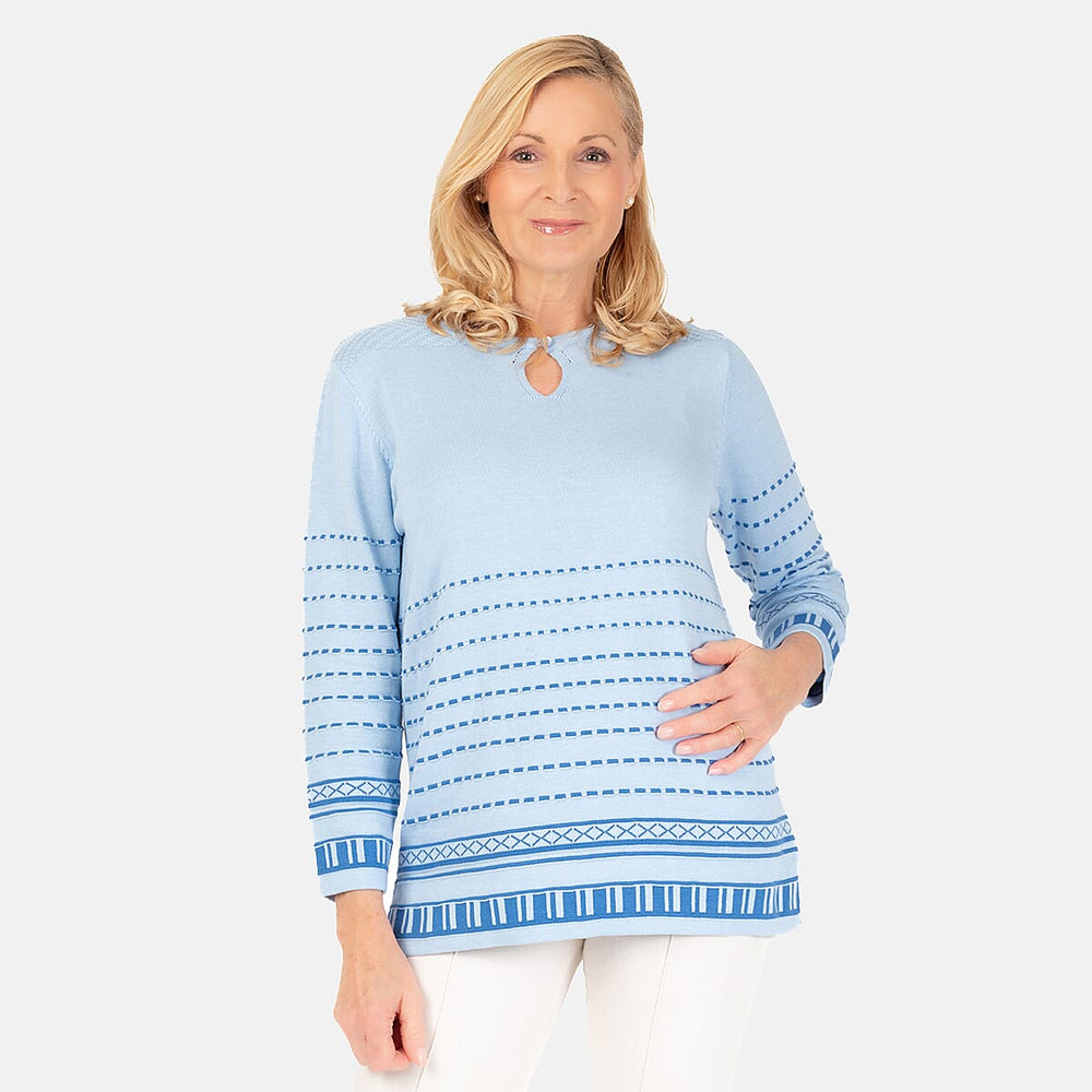 Emreco 3-4 Sleeve Spot Stripe Jumper (Size M) - Blue