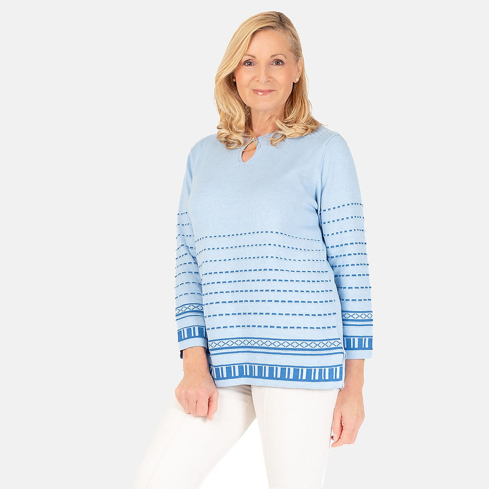 Emreco 3-4 Sleeve Spot Stripe Jumper (Size M) - Blue