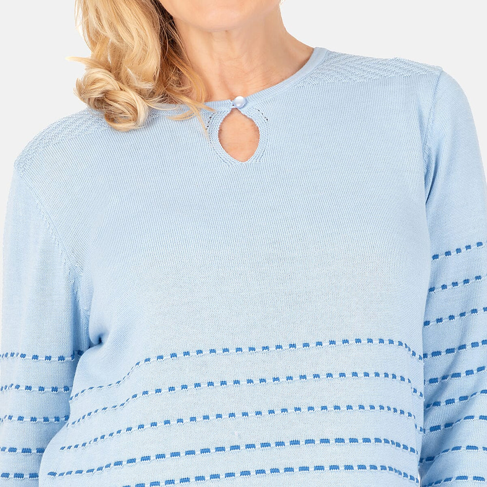 Emreco 3-4 Sleeve Spot Stripe Jumper (Size M) - Blue