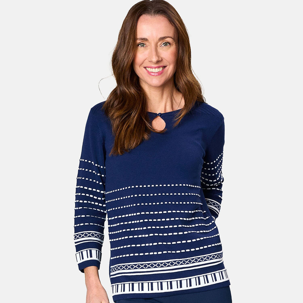 Emreco 3-4 Sleeve Spot Stripe Jumper (Size XL) - Navy