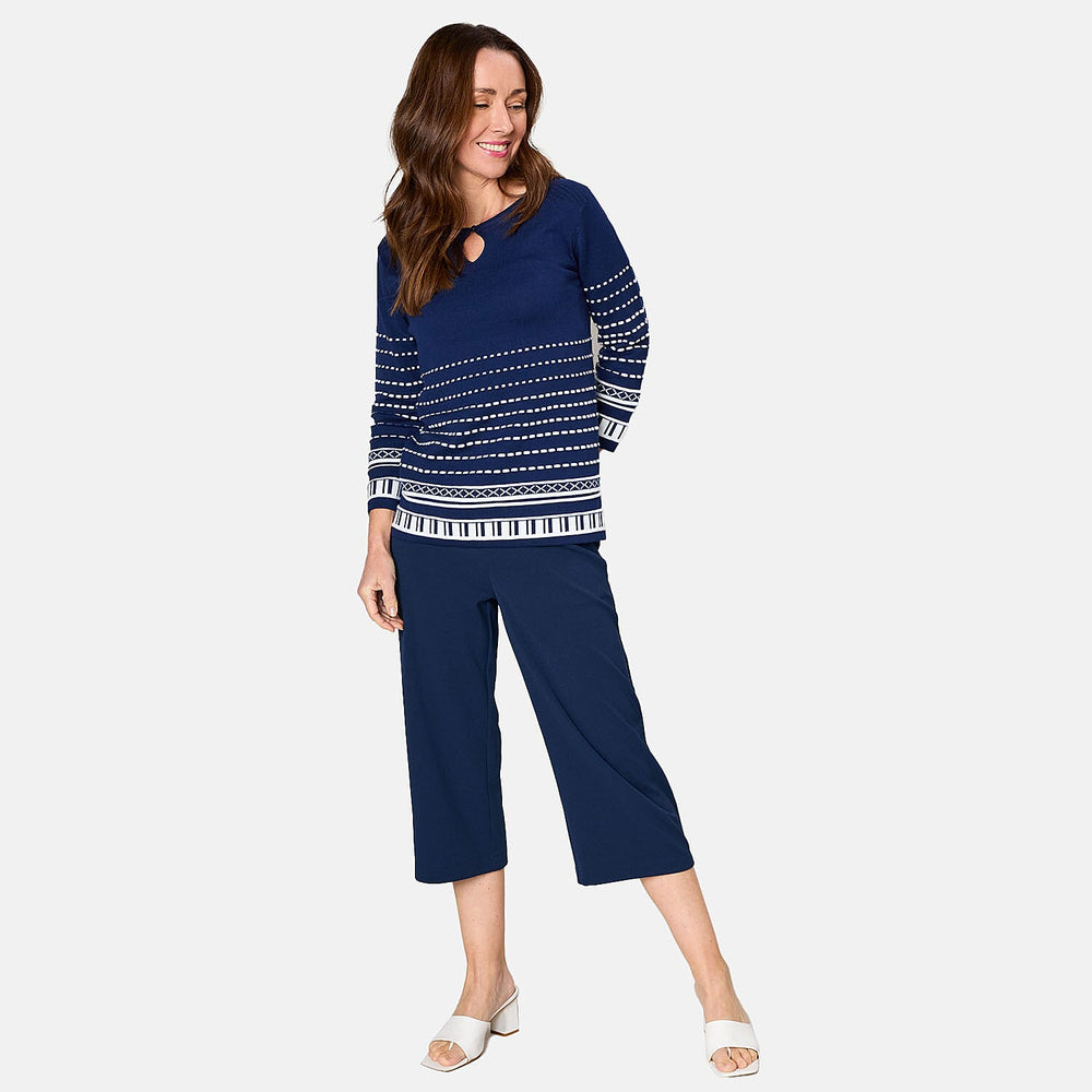 Emreco 3-4 Sleeve Spot Stripe Jumper (Size XL) - Navy