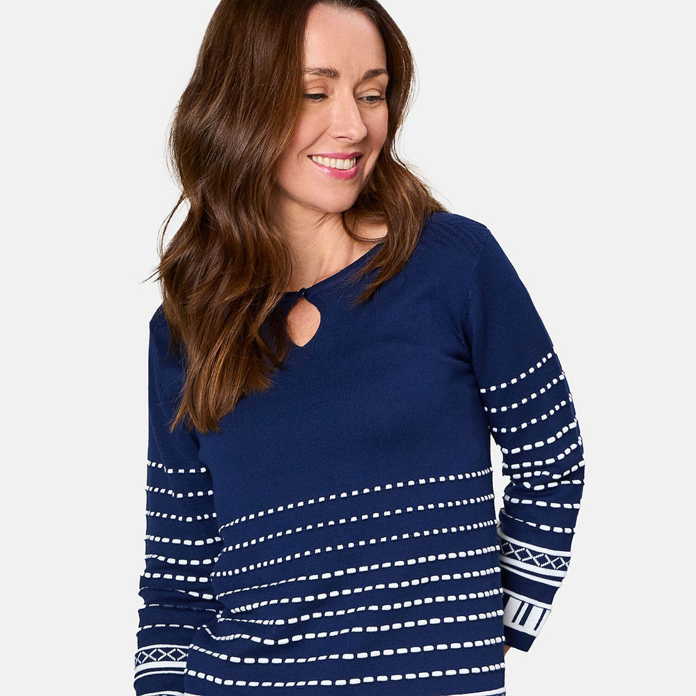 Emreco 3-4 Sleeve Spot Stripe Jumper (Size XL) - Navy