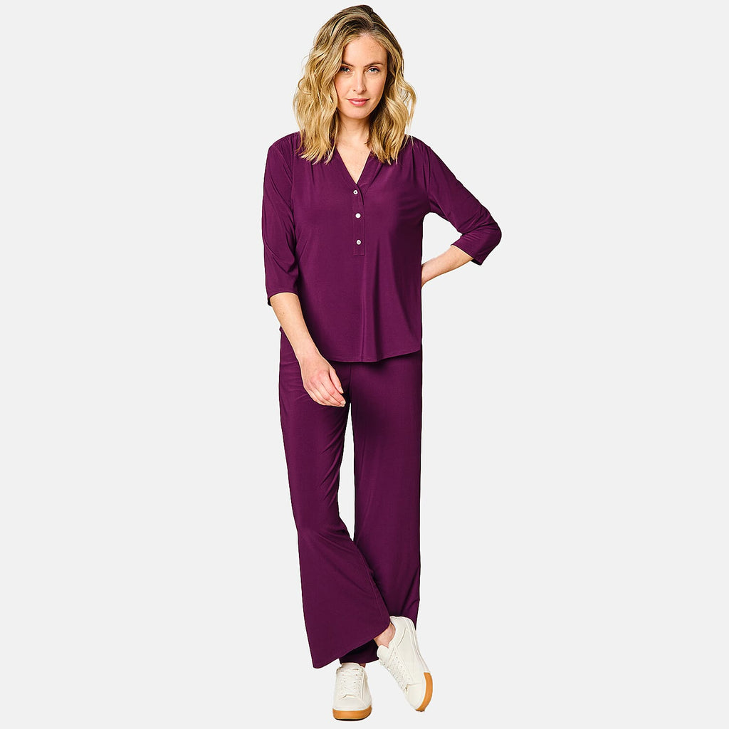Emreco 3-4 Sleeves Plain Mandarin Collar Blouse (Size 16) - Berry
