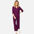 Emreco 3-4 Sleeves Plain Mandarin Collar Blouse (Size 16) - Berry
