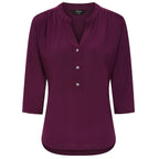 Emreco 3-4 Sleeves Plain Mandarin Collar Blouse (Size 16) - Berry