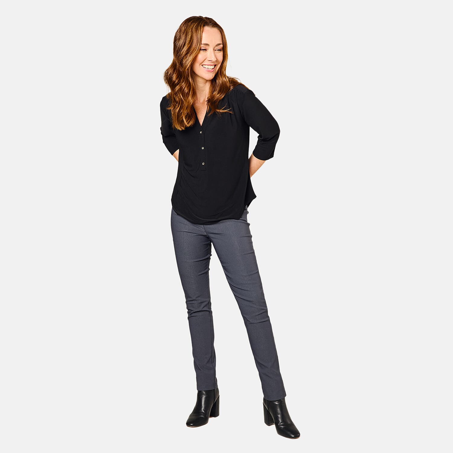 Emreco 3-4 Sleeves Plain Mandarin Collar Blouse (Size 16) - Black