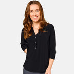 Emreco 3-4 Sleeves Plain Mandarin Collar Blouse - Black