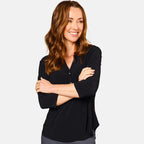 Emreco 3-4 Sleeves Plain Mandarin Collar Blouse - Black