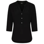 Emreco 3-4 Sleeves Plain Mandarin Collar Blouse - Black