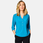Emreco 3-4 Sleeves Plain Mandarin Collar Blouse (Size 10) - Teal