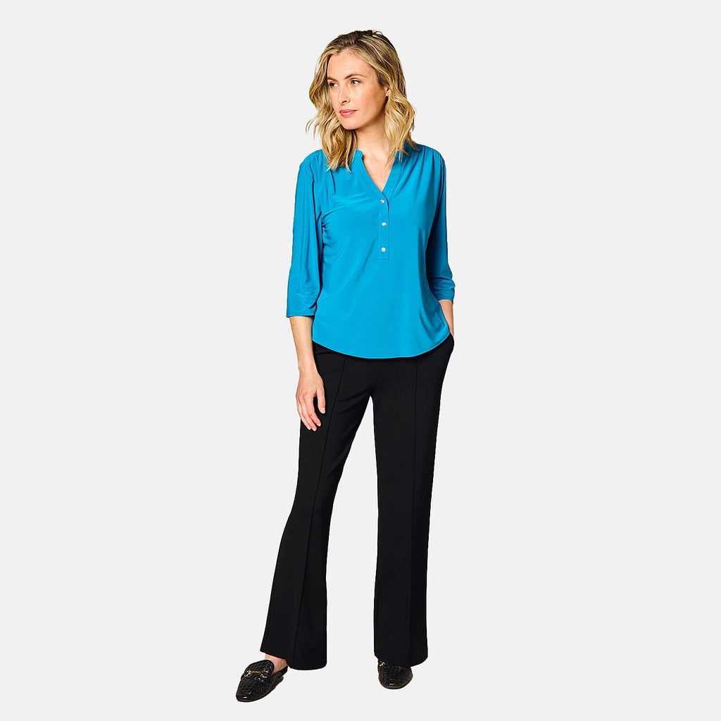 Emreco 3-4 Sleeves Plain Mandarin Collar Blouse - Teal