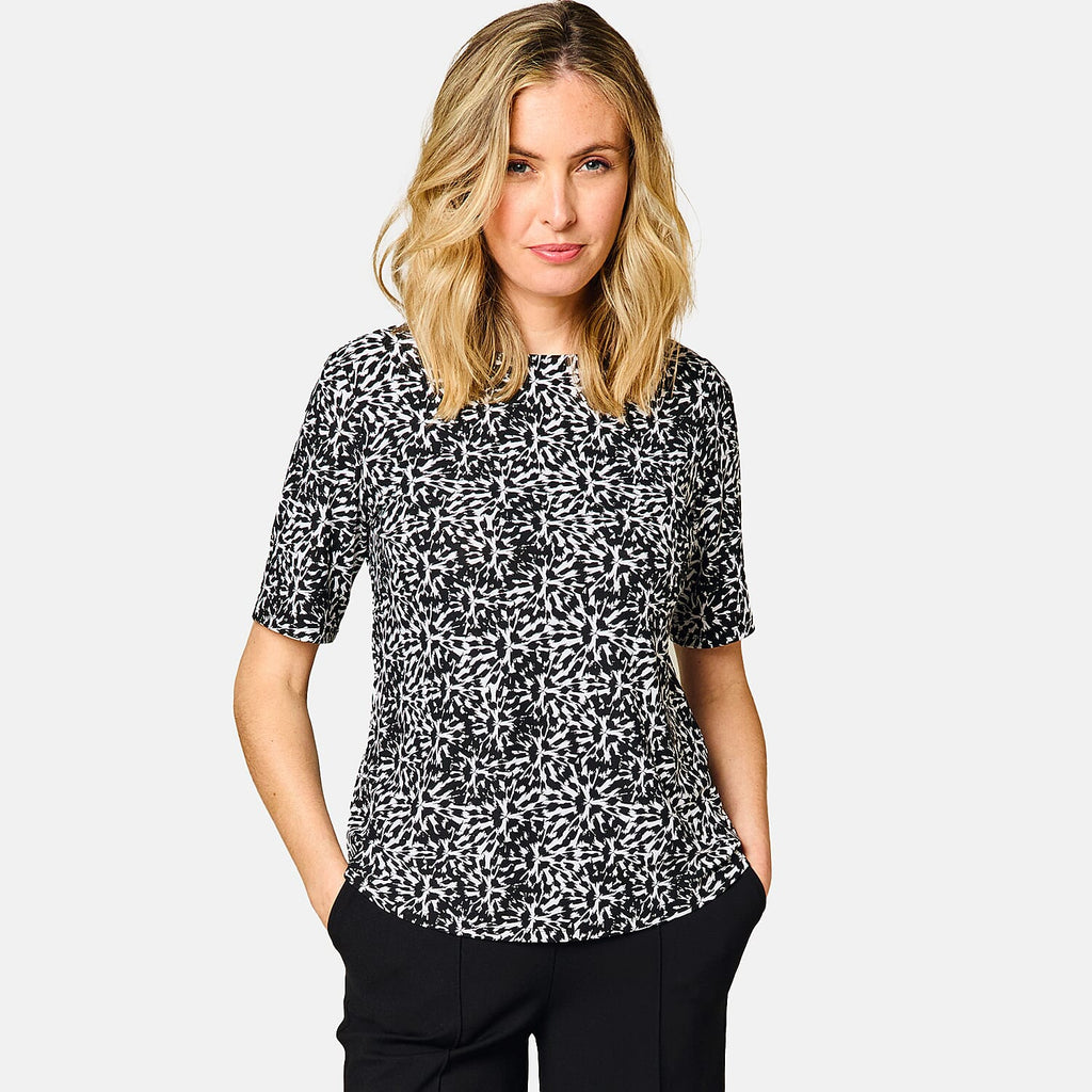 Emreco 3Qtr Sleeve Abstract Print T Top (Size 12) -  Black