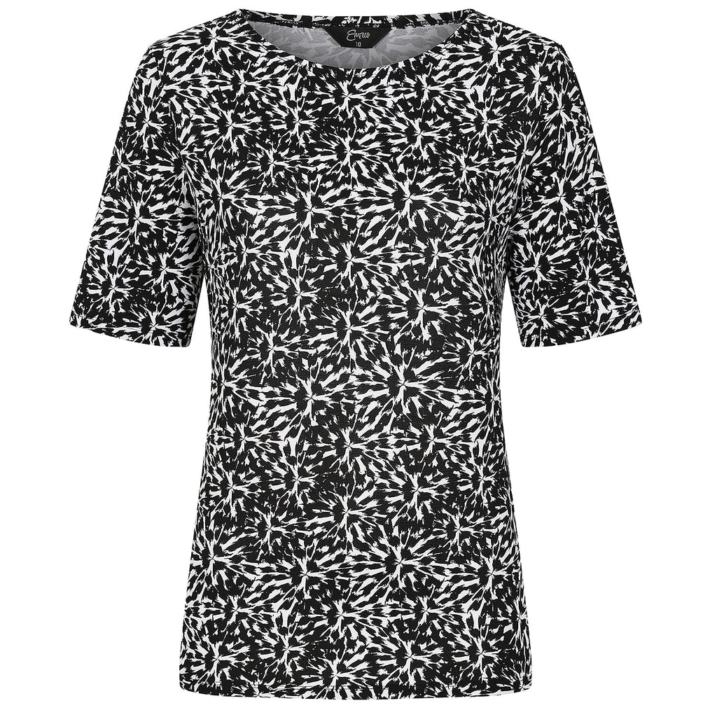 Emreco 3Qtr Sleeve Abstract Print T Top (Size 12) -  Black