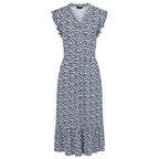 Emreco Abstract Animal Print V-Neck Sleeveless Tie Waist Ruffle Armhole Tiered Midi Dress (Size 14)