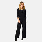 Emreco Button Ponte Wide Leg Trouser (Size 18) - Black