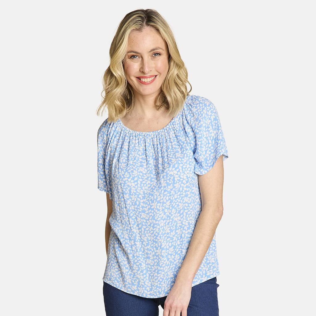 Emreco Womens Floral Print Short Sleeve Off-Shoulder Top (Size 14)