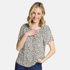 Emreco Short Sleeve Ivory Leaf Print Off-Shoulder Top (Size 14)