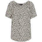 Emreco Short Sleeve Ivory Leaf Print Off-Shoulder Top (Size 14)