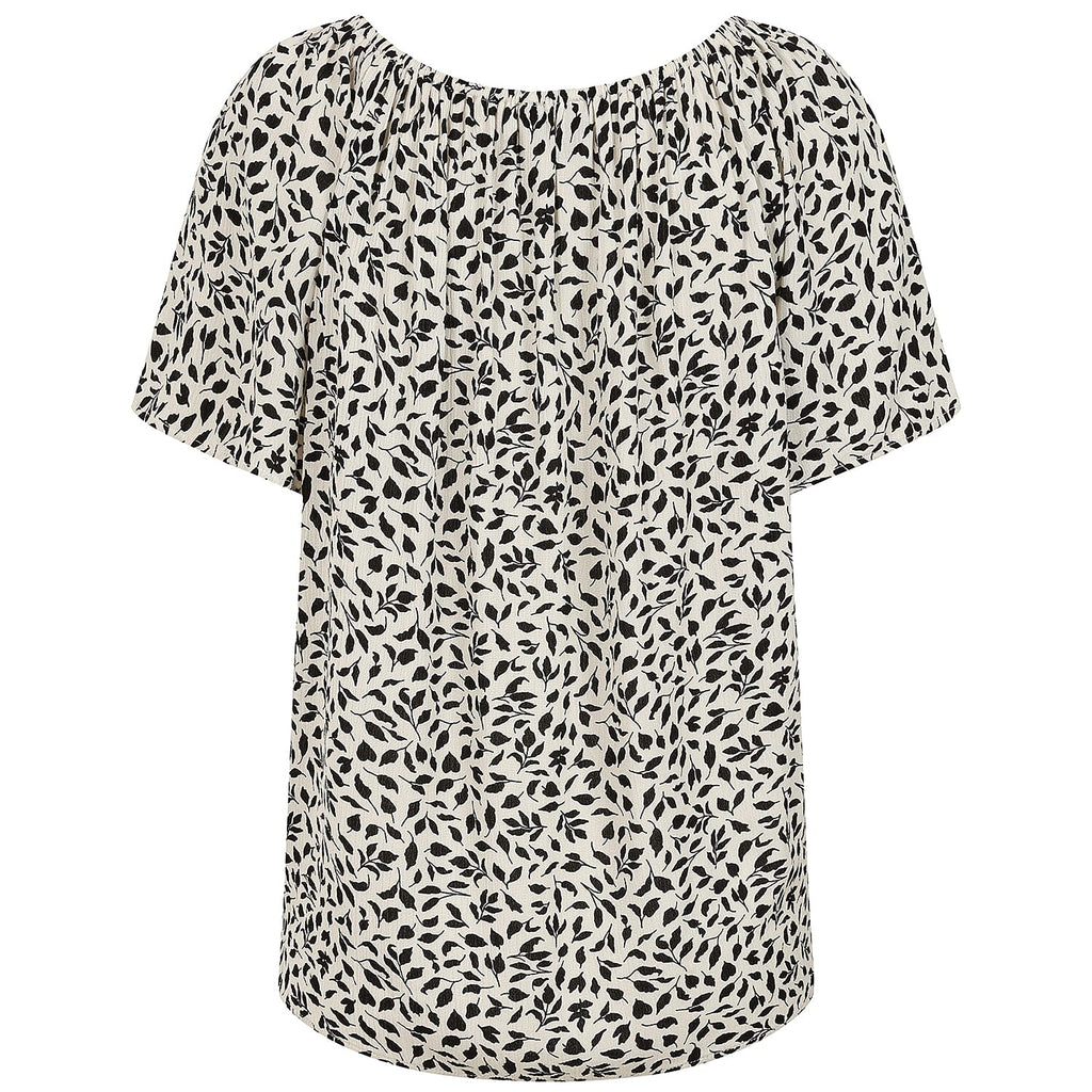 Emreco Short Sleeve Ivory Leaf Print Off-Shoulder Top (Size 14)