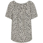 Emreco Short Sleeve Ivory Leaf Print Off-Shoulder Top (Size 14)