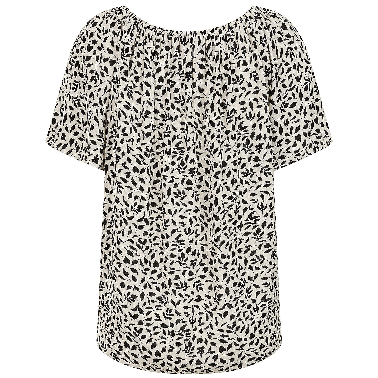 Emreco Short Sleeve Ivory Leaf Print Off-Shoulder Top (Size 14)